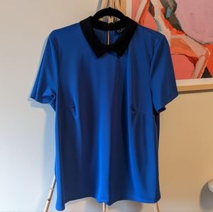 Eloquii Royal Blue shirt with Black Contrast Collar sz 18